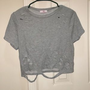 gray distressed crop top